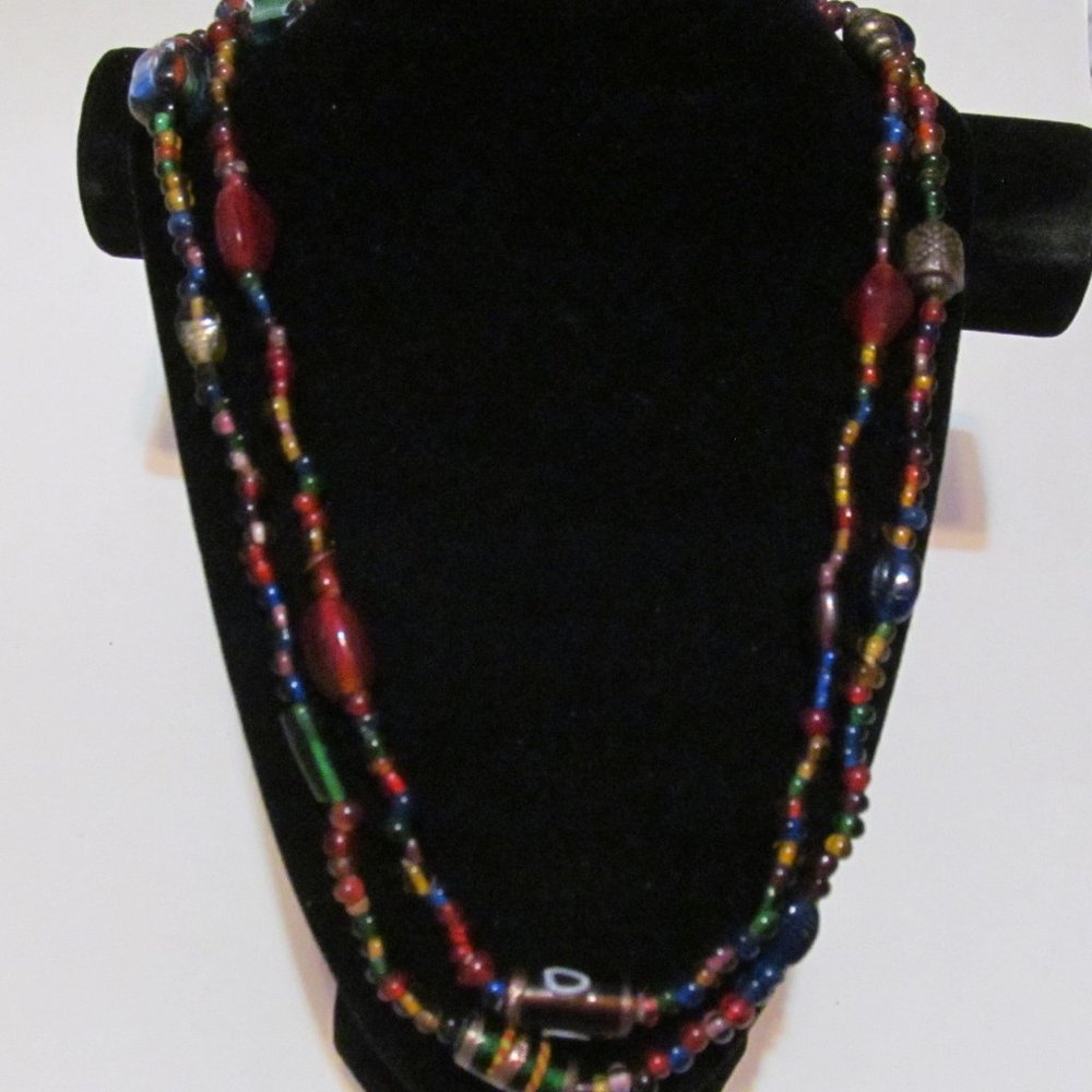 Long glass bead assorted color necklace